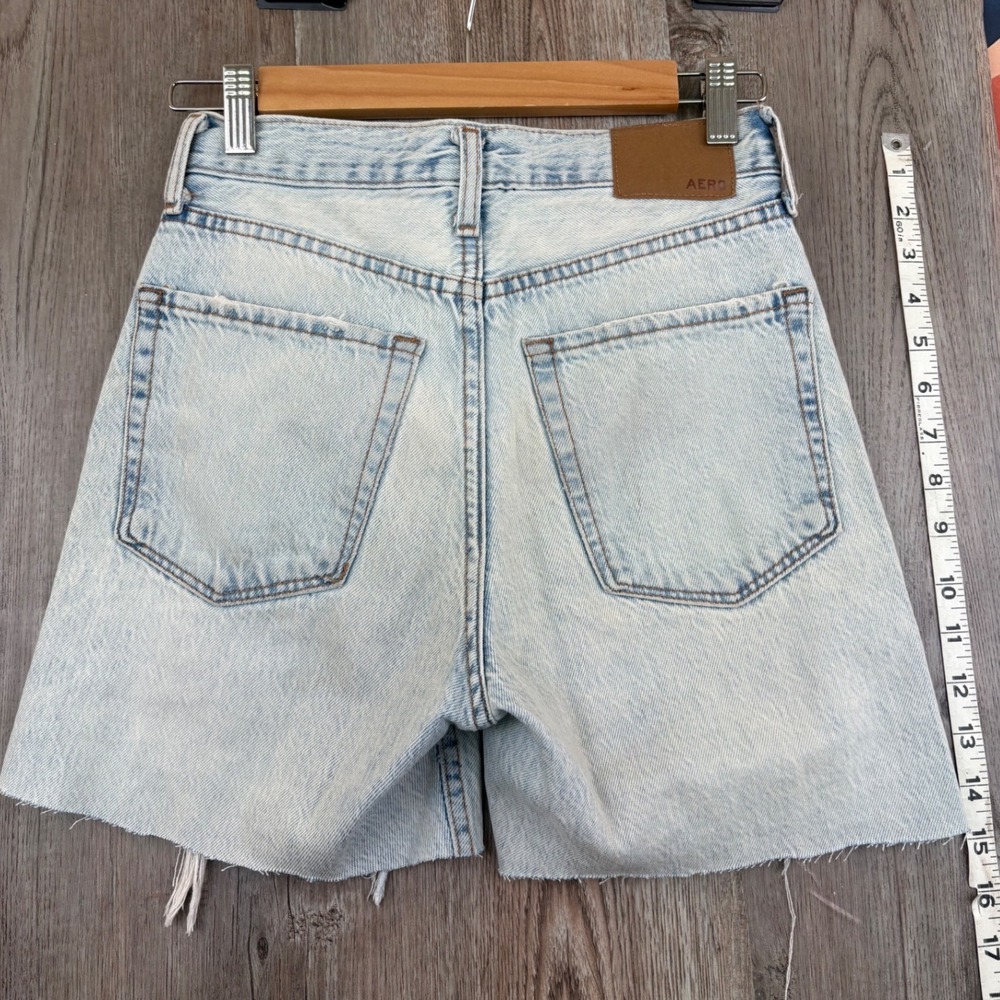 Aeropostale 90s Baggy Distressed High Waisted Denim Shorts Light Wash Blue 00 - Picture 2 of 4